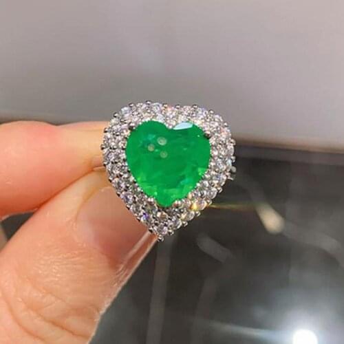 Charms 925 Sterling Silver Heart-shaped 10*10mm Paraiba Tourmaline Emerald Rings For Women Lab Diamond Moissanite Fine Jewelry