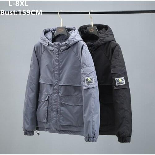 Winter Jacket Men Hooded Thicken Cargo Warm Cotton-Padded Parka Male Plus Size Black Hoodie 6XL 7XL 8XL Large Mens Coat Clothes