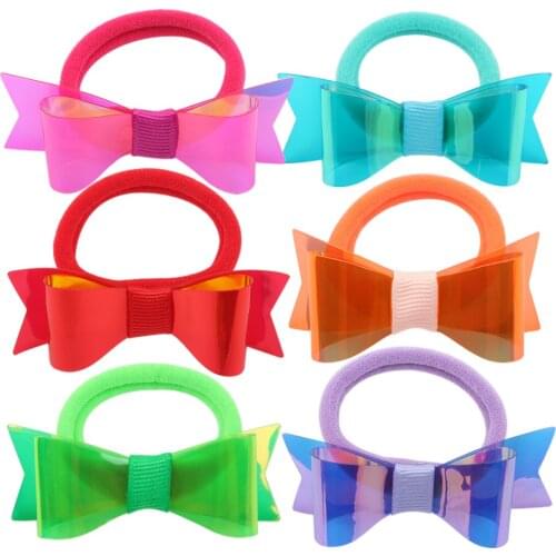 1 Pair Hair Bows Tie Children Elastic Rubber Bands Mini Bow Knotted Rope Glossy Shinning Hairbow Animal PVC Girls Headwear