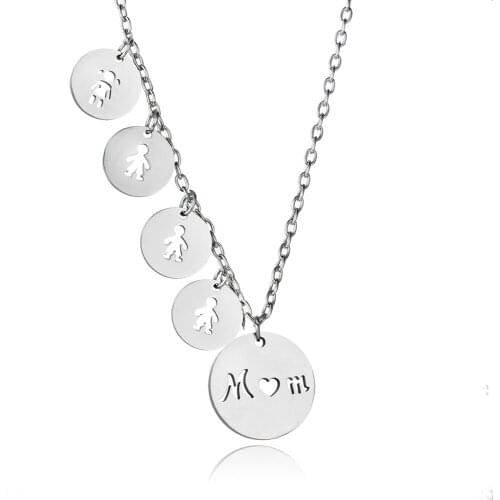 12PC Mom With Three Sons A Daughter Family Mum Love Necklace Hollow Heart Pendants Birthday Mothers Day Gift Stainless Steel