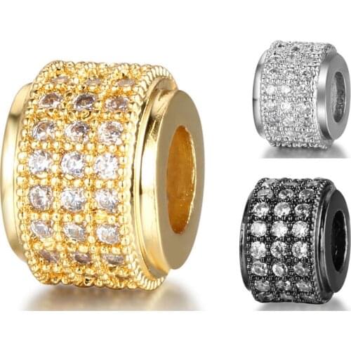 3pcs/lot CZ Basic Spacer Beads Micro Pave Cubic Zirconia DIY Metal Copper Spacer Beads For Men Beaded Bracelets Making VNISTAR