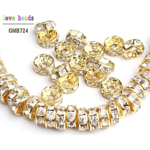 4/6/8mm Metal Gold Crystal Rhinestone Rondelle Spacer Loose Beads DIY Jewelry Making Accessories 100/200/300pcs/lot