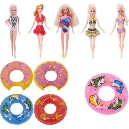 5 Swimwear And 5 Swimming Rings Swimsuits Beach Bathing Doll Clothes Accessories For Barbies Girl Toy Gift