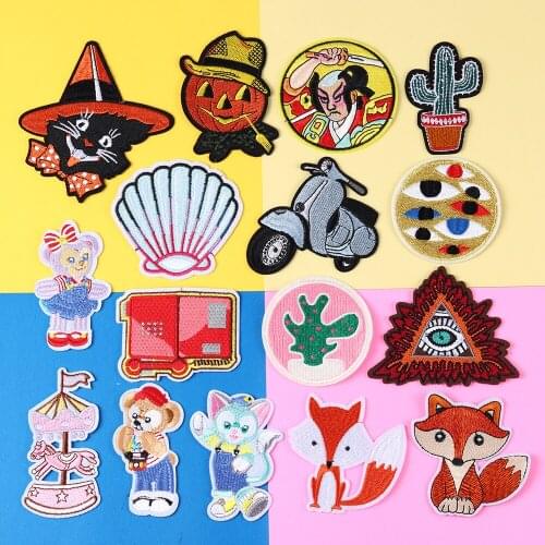 Japanese samurai Cartoon animal Fox Applique Iron On shell Electric vehicle Patches For Clothes Bags Coats Badges Decoration