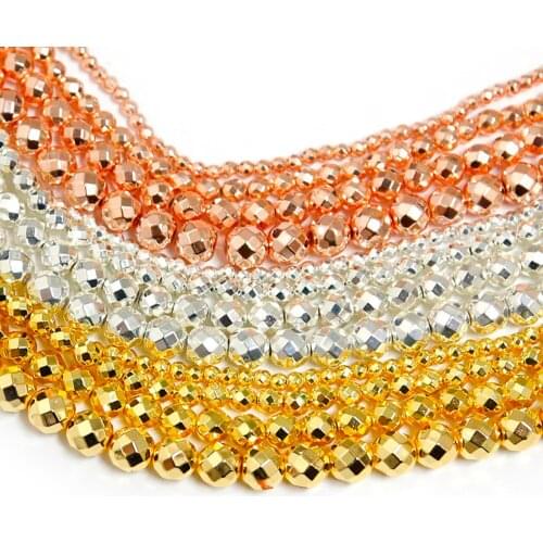 Natural Stone Beads 4/6/8/10mm Rose Gold Faceted Hematite Beads Loose Spacer Beads For Jewelry Making DIY Bracelet Necklace