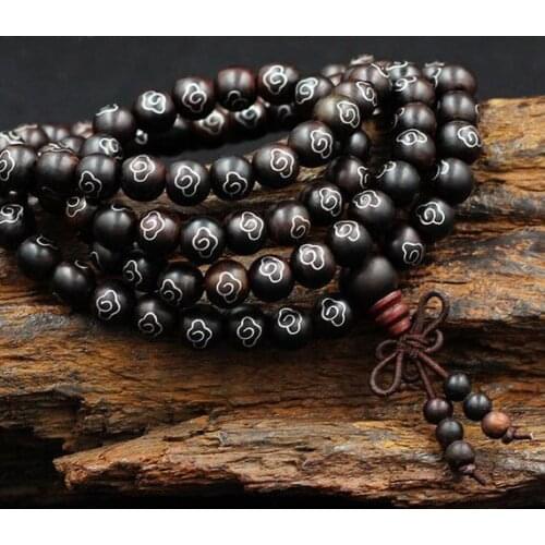 6mm 8mm 10mm 12mm *108* Natural Ebony Mala Black Beads Mosaic Silver Beads 108 Buddhism Beads,Meditation Prayer Loose Wood Bead