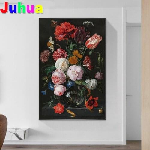 Diy Still Life With Flowers In A Glass Vase Canvas Art Posters And Prints Baroque Pictures By Numbers Wedding Decorations