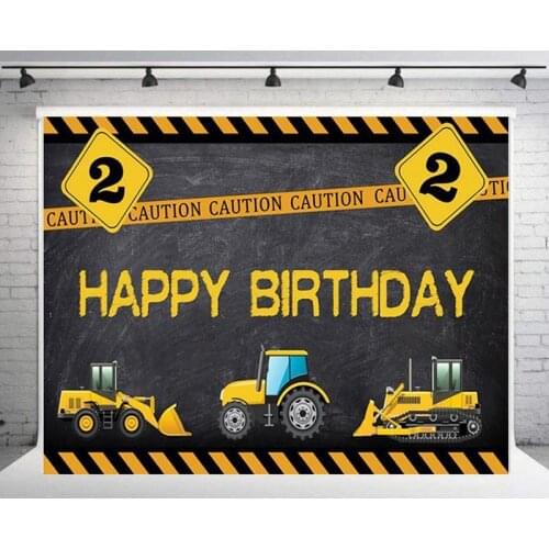 Photocall Backdrops Birthday Construction Party Stripe Caution Birthday Excavator Photography Backgrounds For Photo Studio