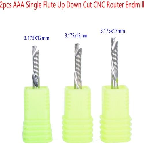 2pcs HSK 3.175mm AAA Single Flute Up Down Cut CNC Router Endmill for CNC Router, Compression Wood End Mill Cutter Bits