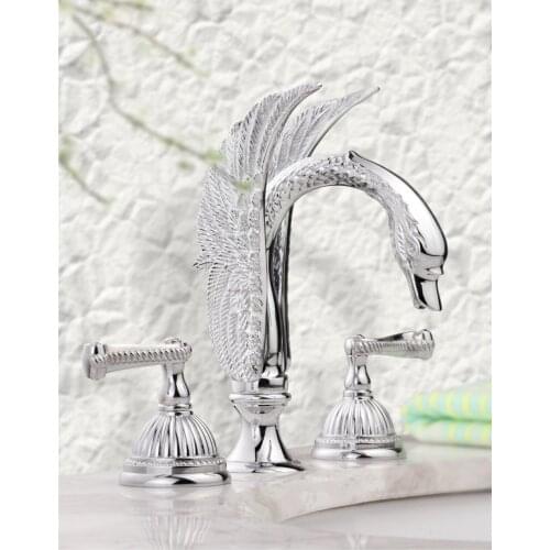 Free shipping CHROME CLOUR 3 PIECES ROMAN WIDESPREAD LAVATORY SINK SWAN FAUCET BATHROOM FAUCET