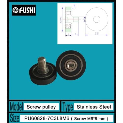 PU 608 Screw Pulley Bearing 8*28*7 mm ( 1 PC) Doors and Windows Roller Mute Wheel PU608 + M6*8 Engineered Plastic Bearings