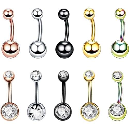 Gold Belly Button Piercing Nail Ring Stainless Steel Round Ball Drill Ombligo Bit Optional Navel Pircing Body Jewelry For Woman