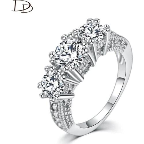 DODO Powerful AAA Zircon Rings For Women Three Stone Luxurious Big Anel Banquet Fashion Jewelry silvery Bijoux Femme Dd204