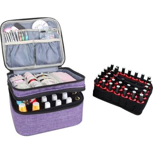 Nail Polish Organizer Case Double-layer Storage Bag for Nail Polis Manicure Set 30/42 Bottles with Dividers Handles Travel Case