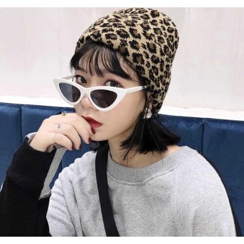 Leopard print mixed color loose beanie winter hats womens outdoor hats ski caps womens big head casual knitted hats boys