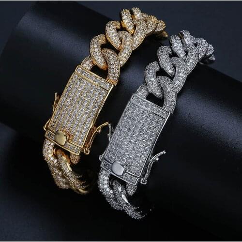 Micro Paved AAA Cubic Zirconia Miami Curb Cuban Chain Bracelet For Men Hip Hop Bling Iced Out CZ Rapper Bracelets Jewelry 7"8"