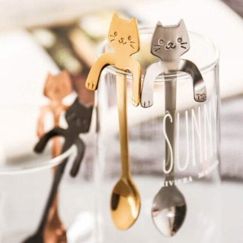 Stainless Steel Mini Cat Kitten Spoons for Coffee Tea Dessert Drink Mixing Milkshake Spoon Tableware Set Kitchen Supplies
