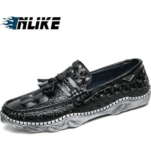 INLIKE Men Fashion Cow Leather Doug Slip-On Driver Shoes Dress Loafers Casual Moccasin Shoes Tassel Brogue Shoes Luxury Shoes