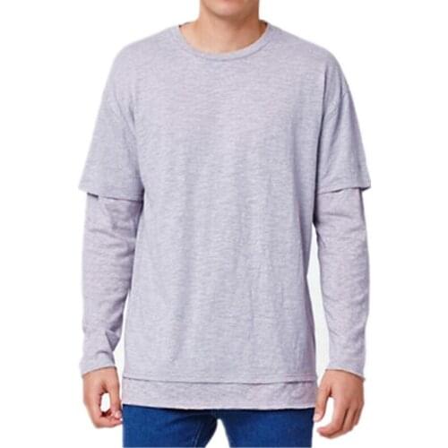 Mens Gray Long Sleeve Essential Oversized T Shirt T-Shirt(Faulty)