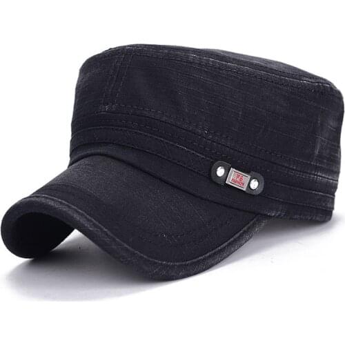 Men Washed Cotton Military Hat Male Adjustable Strap Army Flat Top Cap Twill Corps Kepi Casquette