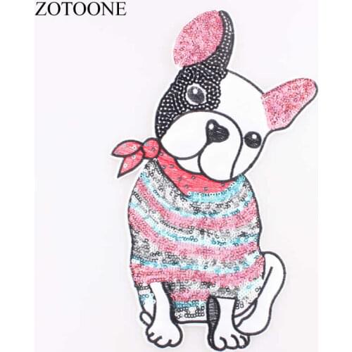 ZOTOONE Sequin Big Dog 25*15CM Patch for Clothing Jackets T-Shirt DIY Decal Apparel Accessory Sew on Embroidered Patch Badge D