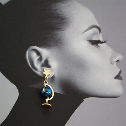 Original design new 925 silver needle sweet travel around the earth fun earth asymmetric airplane earrings nails