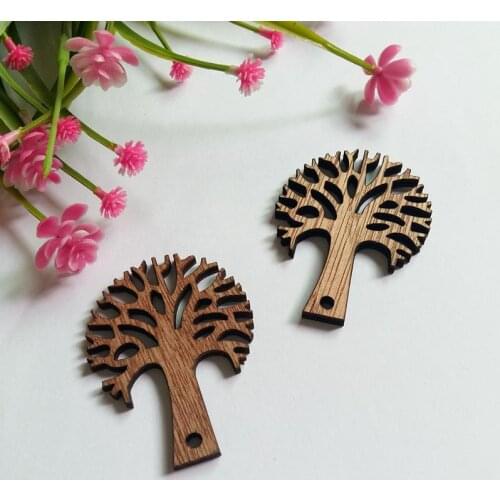 New Arrival 5 pcs Tree Shape Scrapbooking Accessories Hollow Christmas Tree 1 Holes Wooden Buttons/ chips Fit Craft