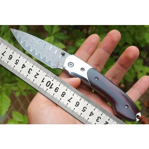 New Folding Knife Damascus Steel Knife Sharp Outdoor Self-Defense Fruit Knife EDC Tool Kitchen Knife Multifunctional Camping