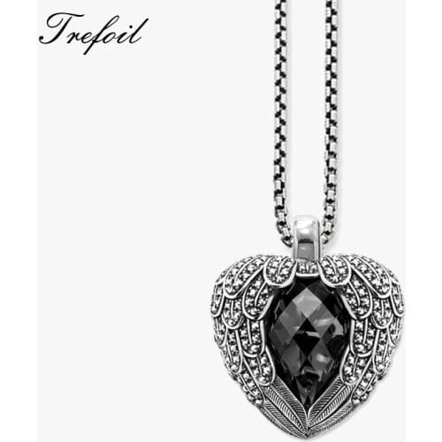 Winged Heart Link Chain Pendant Necklace,925 Sterling Silver Jewelry European Romantic Gift For Women Girls Collana Donna