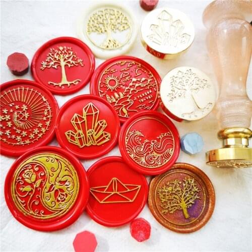 Crystal stone wax seal stamp forest mountain coffee seal stamp tree feather Waves Cherry blossoms rose heart sealing wax stamps