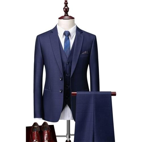 Jacket + Vest + Pants ) 2021 New Mens Fashion Boutique Plaid Wedding Dress Suit Three-piece Male Formal Business size S-5XL