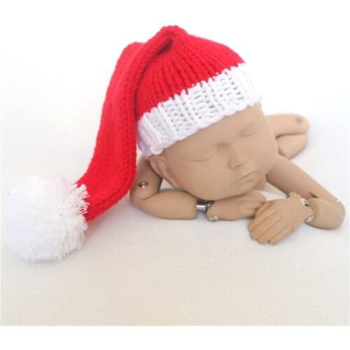 Hand knitted Baby Christmas Long tail hat Newborn girl Santa bonnet photography props Long tail girl bonnet Sitter