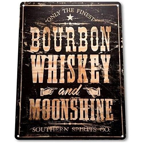 Bourbon Whiskey Moonshine Retro Weathered Wall Decor Bar Man Cave Metal Tin Sign 8x12in