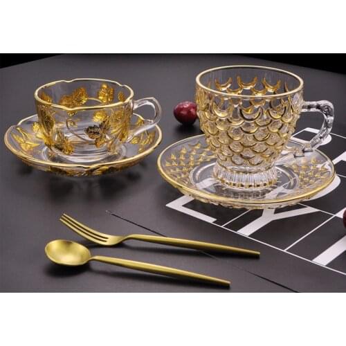 Nordic Crystal Glass Coffee Cup And Saucer Creative Handmade Gold Thread Afternoon Tea Teacup Set Eco Friendly Drinking Glasses