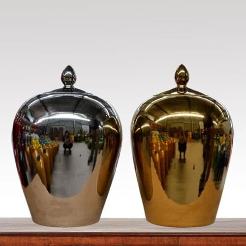 Modern Chinese ceramic ornaments gold silver storage can decoration can Hotel model room soft decoration