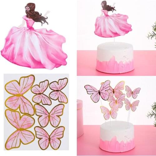 Cake Toppers Flags Beauty Butterfly DIY Cupcake Topper Kids Girl Happy Birthday Wedding Supplies Bride Party Baby Shower Baking