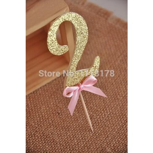 Birthday Decorations - Glitter Gold Number Cupcake Topper, gold birthday cake topper, custom number cupcake topper