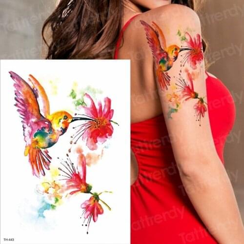 Temporary tattoos for women girls tattoo hummingbird waterproof sleeve arm tattoo sexy tatoo birds flower tattoo water color leg