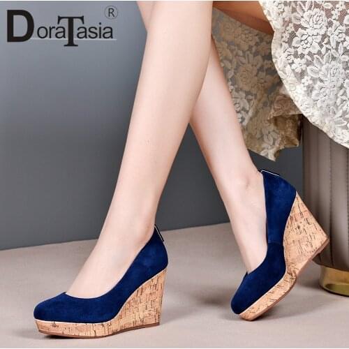 DORATASIA Classic Genuine Leather Female Pumps Casual Office Brand Pumps Women Platform Slip On Solid Wedges Shoes Woman