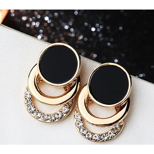 Personality Black Geometric Compact And Simple Temperament Clip on Earrings Rhinestones All-match Womens Gift Earrings Jewelry