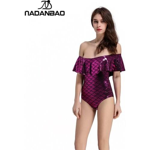 NADANBAO Sexy Mermaid Lotus Leaf One Piece Swimsuit 3D Printed Swimwear Women Maillot De Bain Femme 2021 Une Piece Plus Size Swi