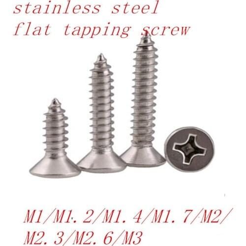 1000pcs stainless steel flat head tapping screw m1 m1.2 m1.4 m1.7 m2 m2.3 m2.6 m3 304 stainless steel countersunk tapping screw