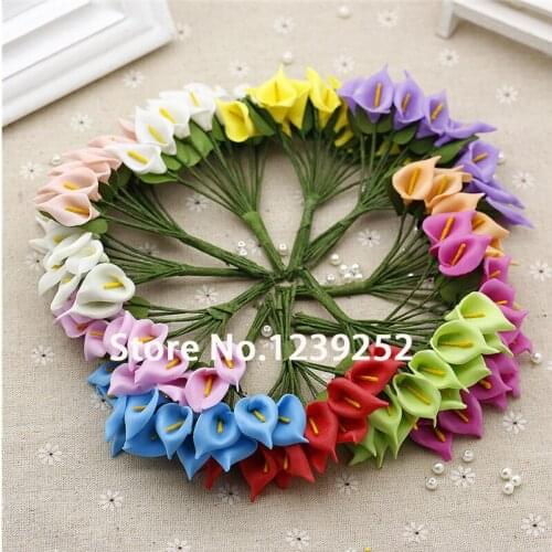 12pcs Mini Calla Artificial PE Decorative Flowers For Wedding decoration DIY home Gift Scrapbooking Craft box DIY Fake Flowers