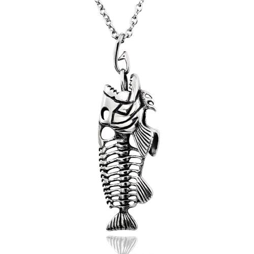 316L Stainless Steel 3D desging Fish Bone pendant necklace for gift men jewelry exqusite