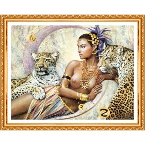 5D DIY Diamond Painting "Beauty Girl And The Leopard" Embroidery Full Square Diamond Cross Stitch Rhinestone Painting