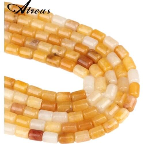 Atreus 10x14mm Natural Yellow Jades Stone Beads Round Cylinder Smooth Beads For Jewelry Making DIY Bracelet Accessories
