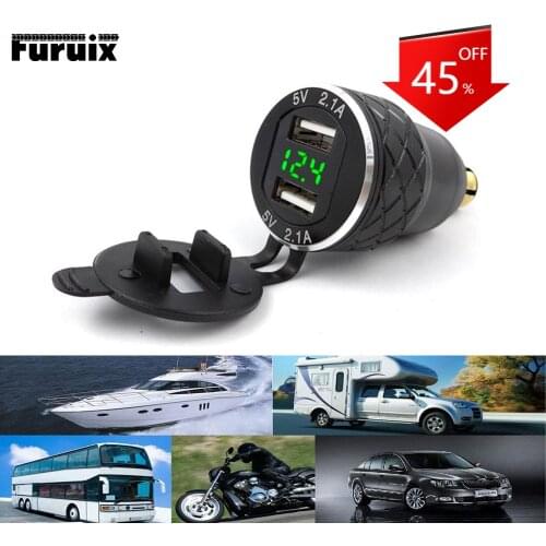 Car and Motorcycle Dual USB Charger Socket Waterproof Aluminum Alloy Shell Smart Fast Charging Power Socket with Voltmeter