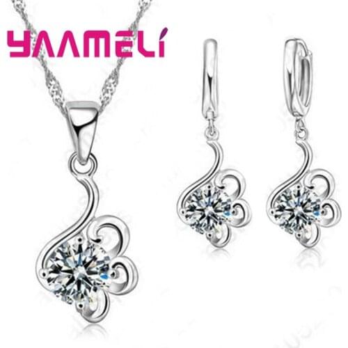 Brand Women Wedding Gift 925 Sterling Silver Cubic Zircon Pendant Jewelry Sets Wholesale Young Girls Bridal Jewelry