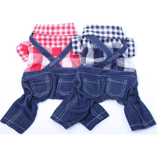 New Dog Cat Plaid Denim Jumpsuit T-Shirt Pet Puppy Coat Jacket Spring/Summer Clothes Apparel 5 Sizes 2 Colours