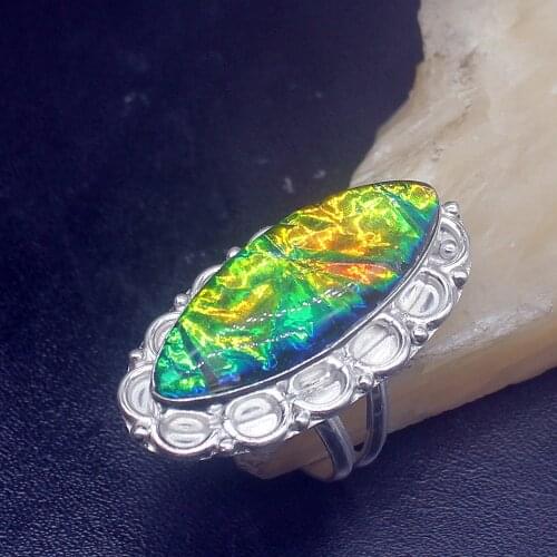 Gemstonefactory Jewelry Big Promotion Single Unique 925 Silver Rare Dichroic Glass Women Men Gifts Band Rings 8.5# 20212874